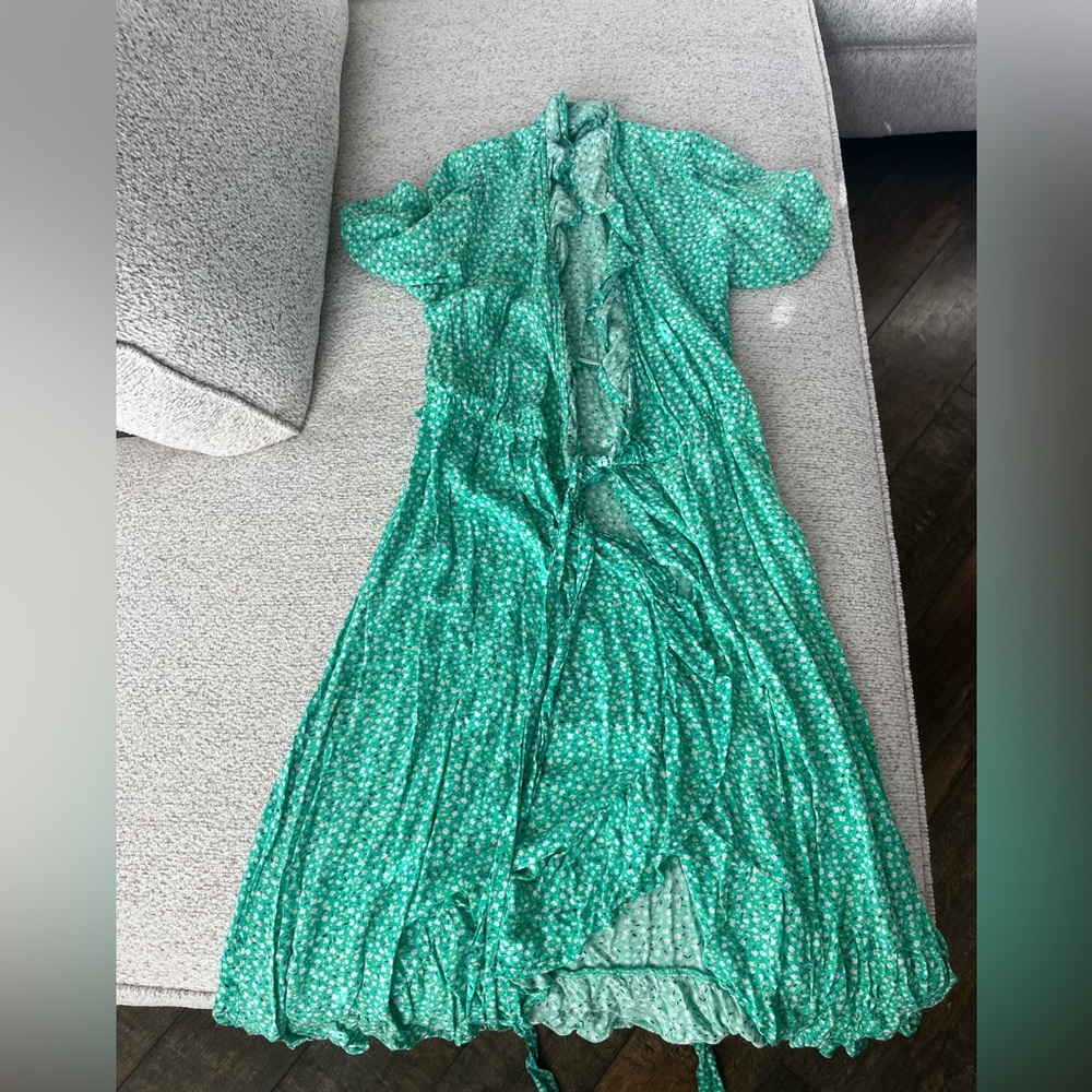 Green tie up dress.
